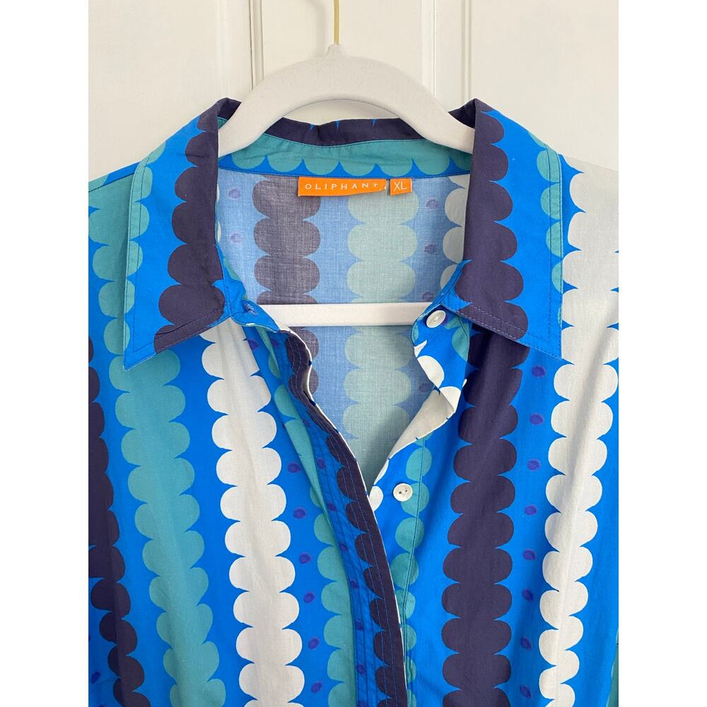 OLIPHANT Tuckernuck Midi Button Down Shirt Dress Meko Blue Print Cotton XL - Picture 8 of 13